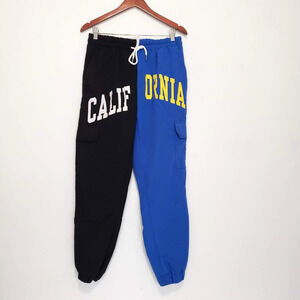 ROMWE Men Unisex SIZE L Colorblock CALIFORNIA Jogger Track Windbreaker Pants Blu